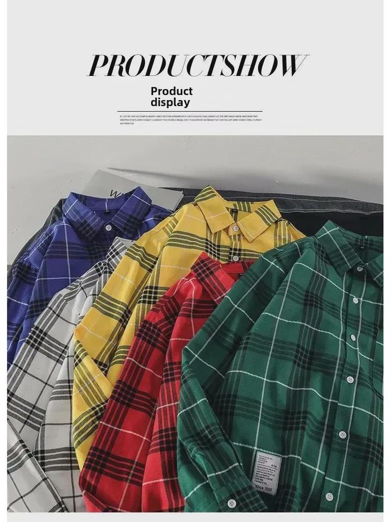 2024 Men's Plaid Shirt: Casual Spring/Autumn Jacket, Long-Sleeved Trendy Student Style