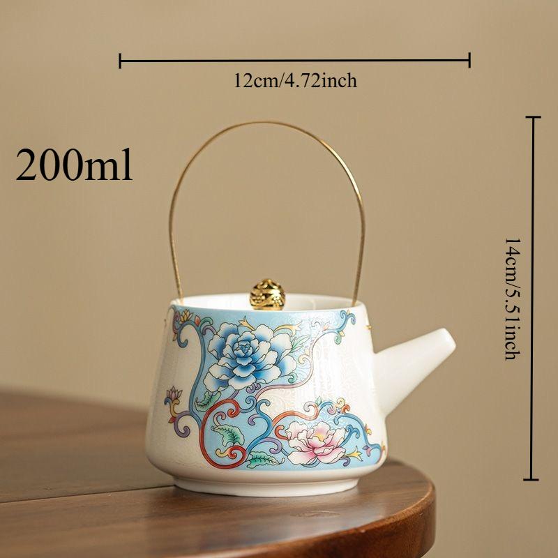 

Enamel-painted Porcelain Teapot with Jadeite Handle Household Teapot with Porcelain Cup Chinese Gongfu Tea Set