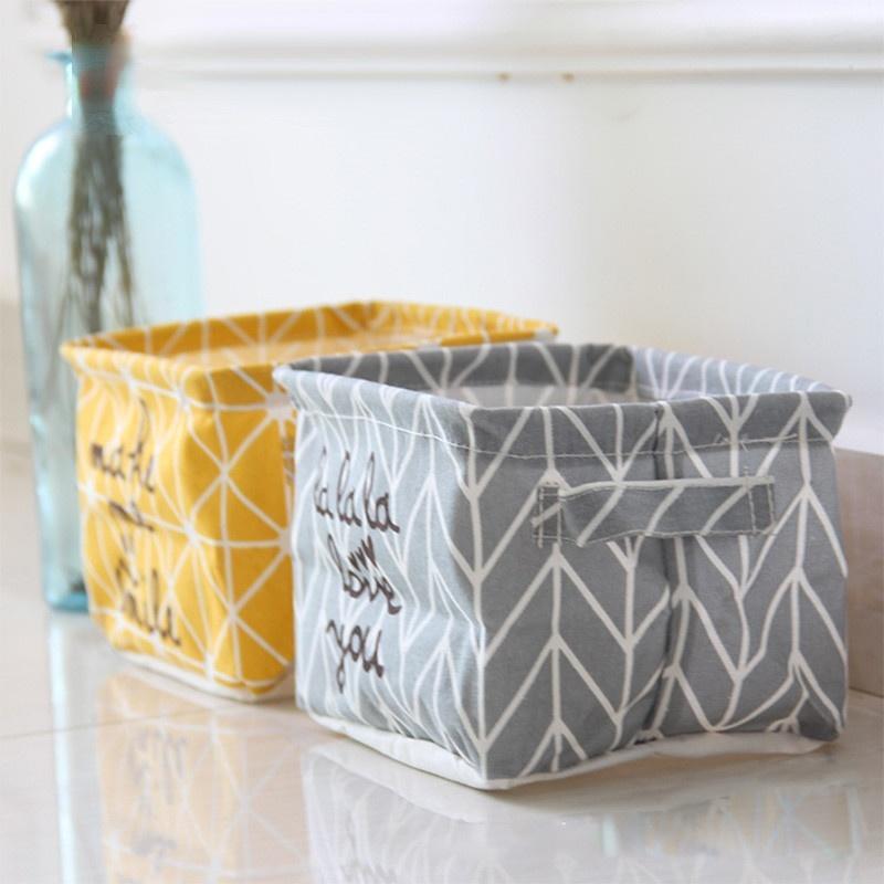 Cute Linen Desk Storage Box Accessories Cosmetic Stationery Organizer