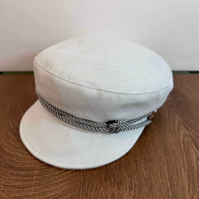 Women Metal Buckles Flat Top Hat Summer Cotton Polyester Blend Stylish And Breathable Cosplay Hat For Outdoor Activities