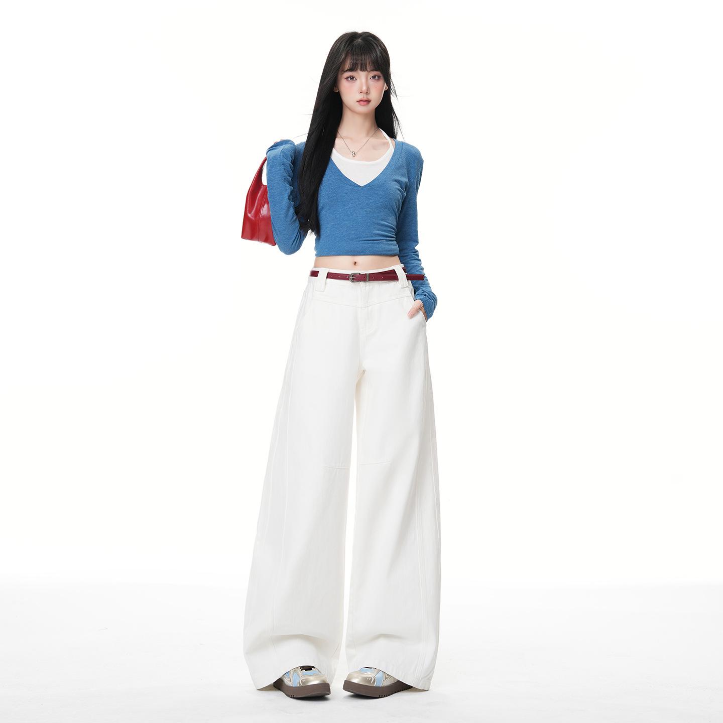 

New Winter Women s Patchwork Mid-Waist Loose Wide-Leg Jeans Small
