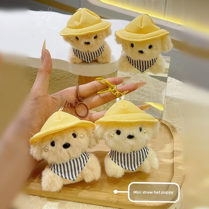 Straw Hat Dog Plush Keychain Backpack Pendant Cartoon Decoration Gifts Kids