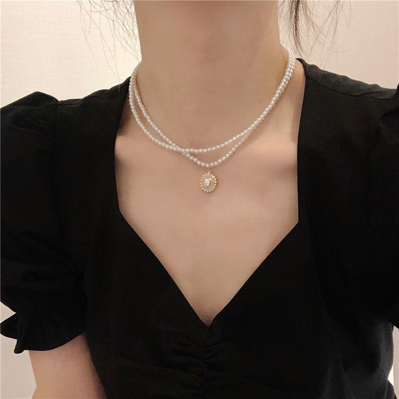 Pearl Necklace Female Tide Cold Double-layer Retro Collarbone Chain Female High-end Light Luxury Niche Neck Chain