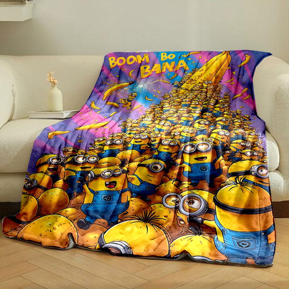 A crowd of yellow characters with goggles near a giant banana explosion. for all seasons blanket lunch break throw gift