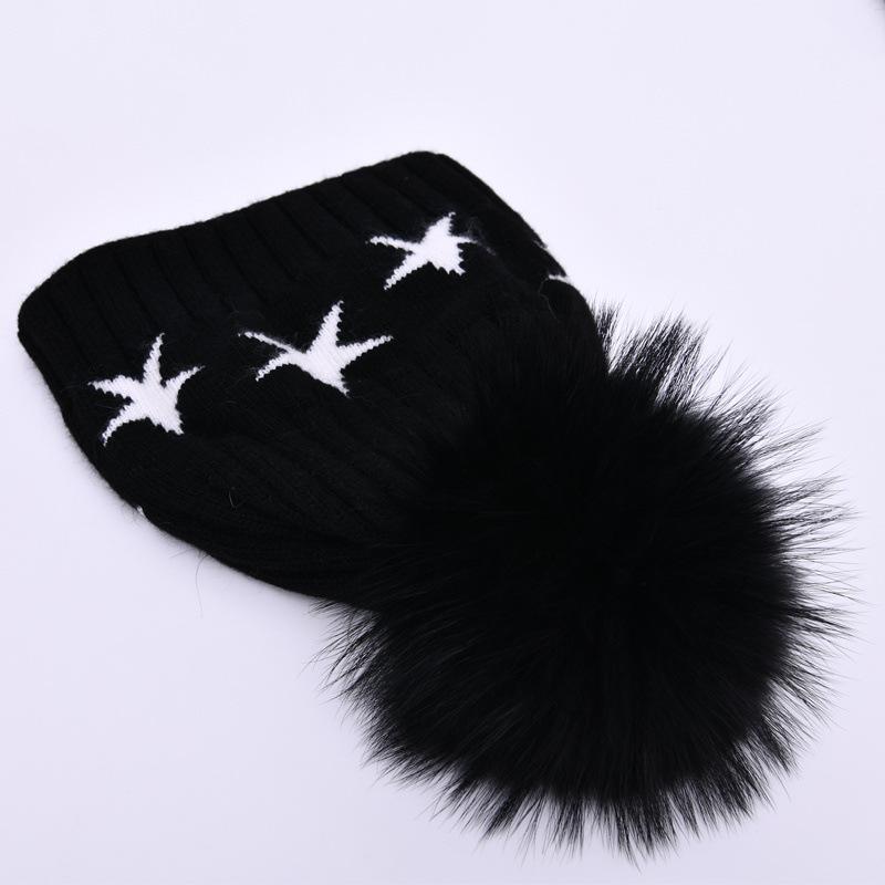 New five-pointed star rabbit velvet soft and comfortable double-layer warm wool hat soft waxy knitted hat