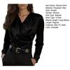 Women Shirt Versatile Slim Fit V-Neck Work Blouse Solid Color Long Sleeve Wrinkle Resistant Office Commute Shirt