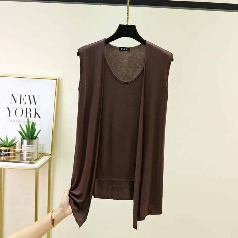 M to 6XL Plu size Women's Faux 2 Piece Tank Top with Cardigan Layered Look Open Front Sleeveless Vest Summer Modal Slim Fit Streetwear Camisole
