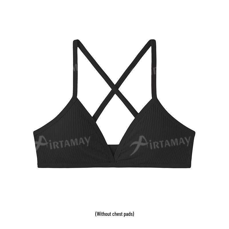 

European and American Women s Breathable Ribbed Cotton Wire-Free Cross Back Fitness Yoga Bra M чёрный