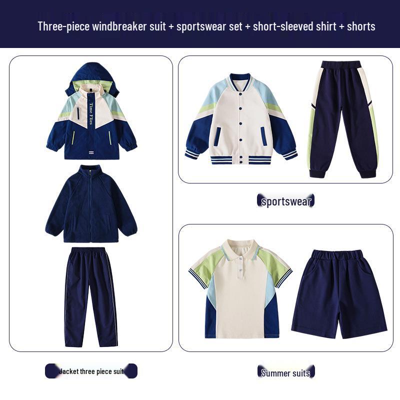 Children's Fleece-lined Windproof Outdoor Uniform Set for Kindergarten & Elementary (Autumn/Winter)