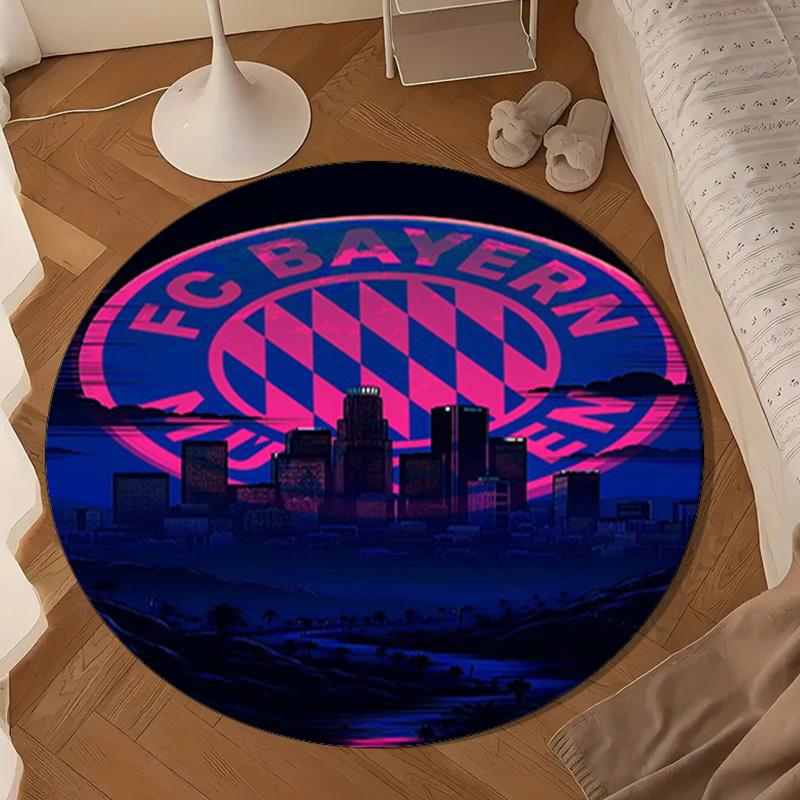 Football Club Neon Cityscape Round Rug for Livingroom,Bedroom, Palyroom, Chair Rug, Area rug, Circle Carpet, Large Size Fan Christmas gift