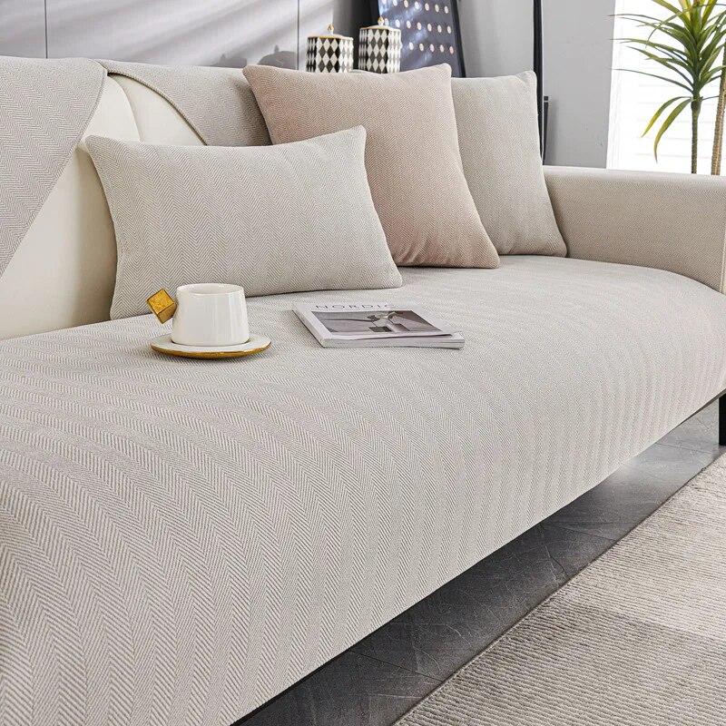 Stripe Pattern Sofa Cushion All-season Universal Anti-skid Light Luxury Chenille Solid Color Sofa Cover Pillow Cover Hand Towel
