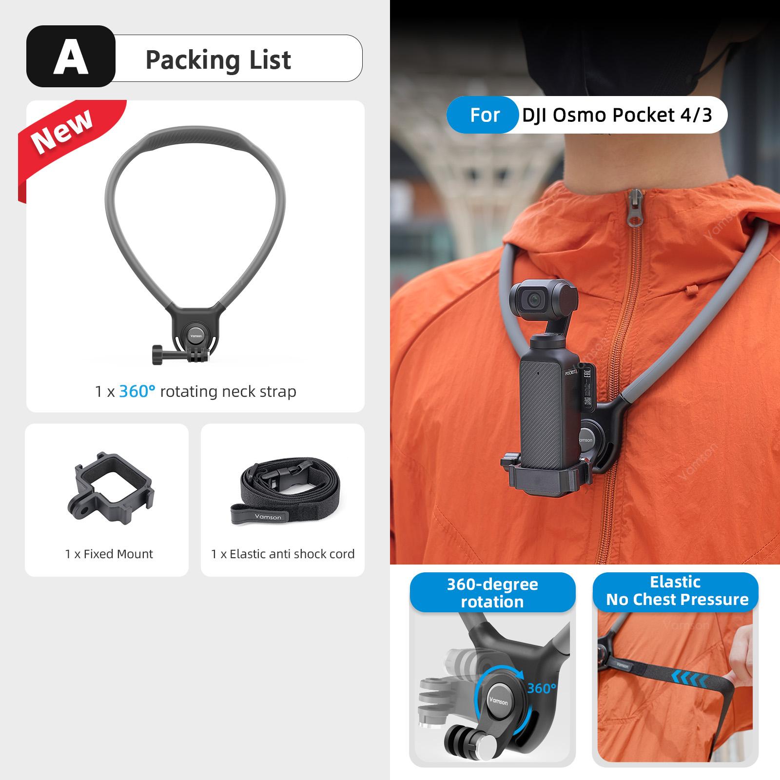 Vamson for DJI OSMO Pocket 4/3 360° Rotating Neck Mount FPV First Person View Extended Arm Real-Time View Silicone Sports Camera A