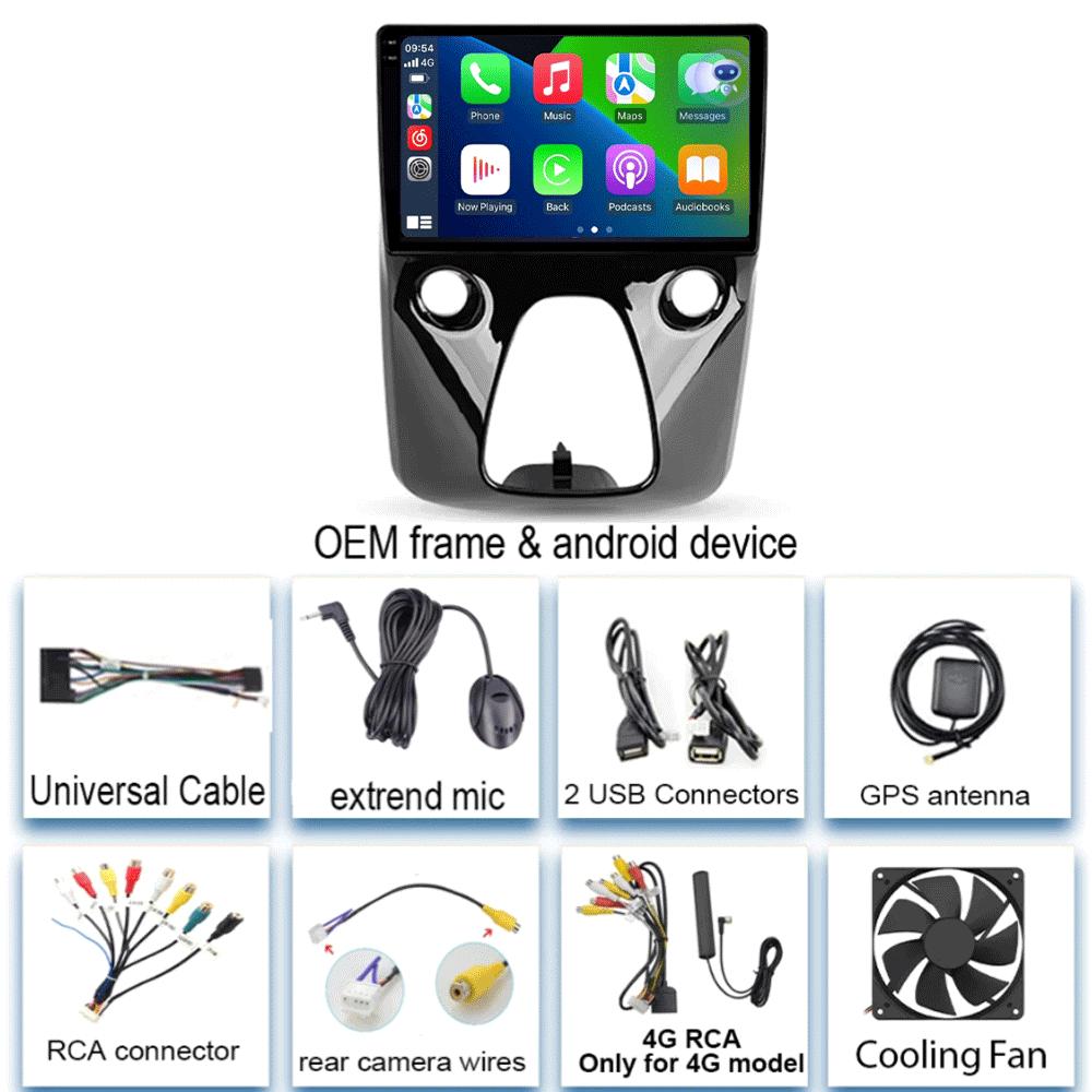 Car Radio Android 14 For Toyota Aygo Peugeot 108 Citroen C1 2016 - 2020 Auto Multimedia Player Stereo 4G WIFI Carplay 360 Camera