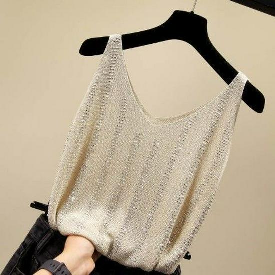 Korean Style Ice Silk Knit Sleeveless Loose Vest Top