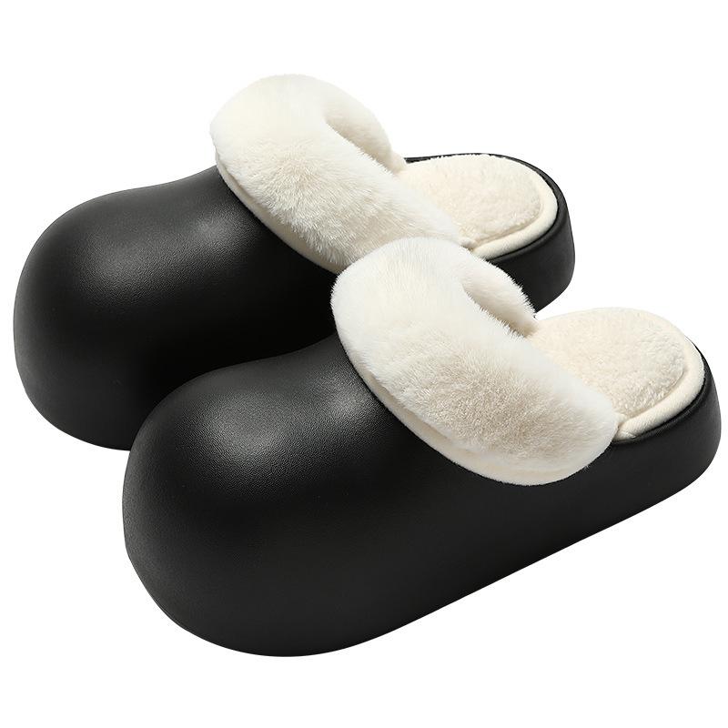 Waterproof Cotton Slippers Women's Winter Removable Insoles Women's Plush Warm Non-slip Thick-soled Big-headed Cotton Mop Winter