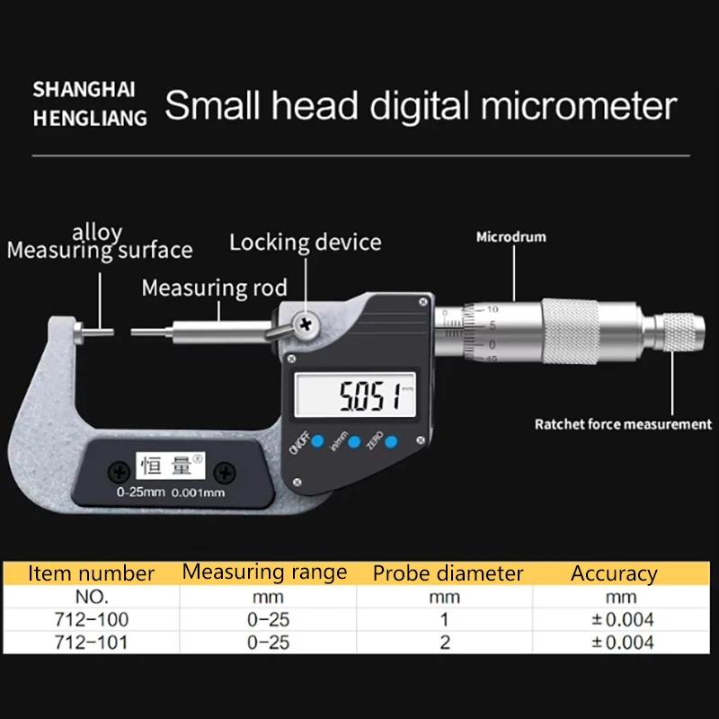 Hengliang 0-25mm 0.001mm Measurement High-precision Stainless Steel Blade Tip Keyway Small Head Micrometer Micrometer Digital