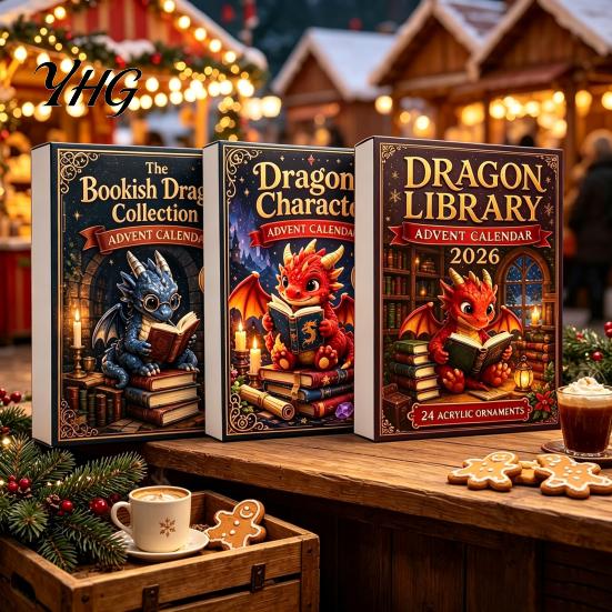 Party Favors for Children Dragon Advent Calendar 2026, 24 Day Bookish Christmas Countdown with Cute Gift Sets Mini Acrylic Dragons, Fantasy Book Lover