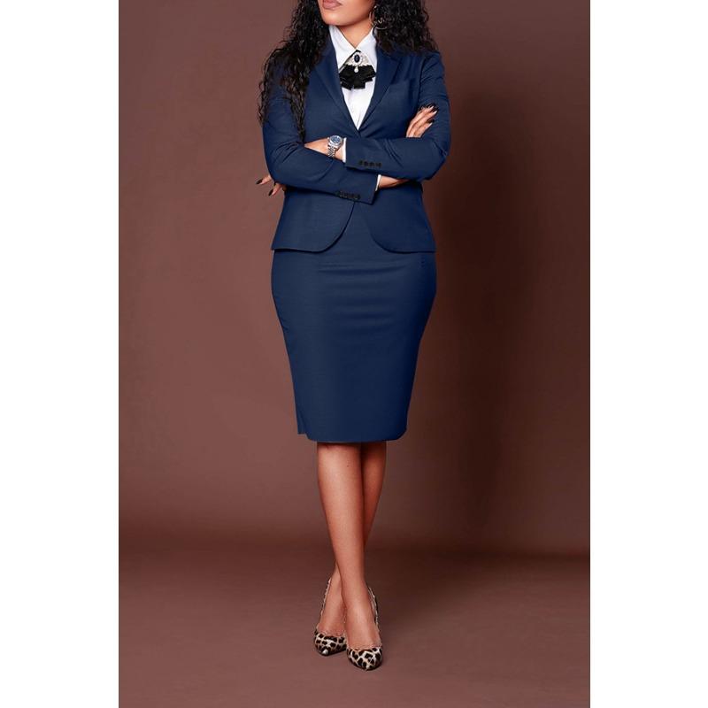 Women's Professional Two-Piece Suit Set, Long Sleeve Blazer with High-Slit Pencil Skirt, Office Wear for Work,Women's Suit for Business