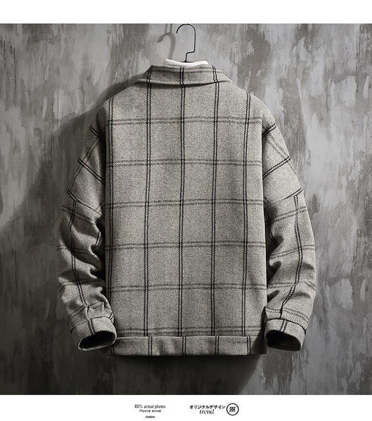 Men's Korean Plaid Woolen Coat - Autumn/Winter Casual British Lapel Windbreaker