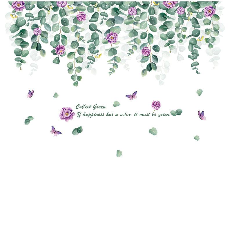 Compact Fresh Watercolor Leaves Vine Wall Stickers Skirting Line Warm Bedroom Ins Wind Self-Adhesive Bedside Dormitory