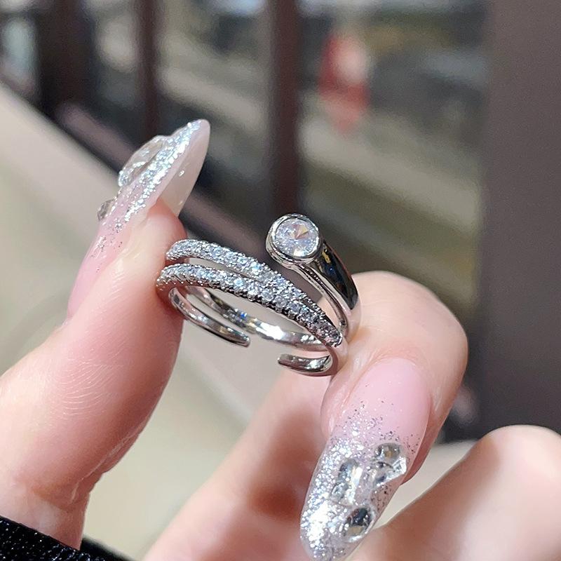 Super Flash Zircon Full Diamond Micro-Inlaid Open Ring Niche Light Luxury High Sense Cold Wind Index Finger Ring Female