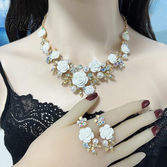 Necklace And Earrings Set 1 Camellia Choker Earrings, Faux Pearl Rhinestone Luxury Jewelry Elegant Flower for Women Daily Wear Party Date High-quality