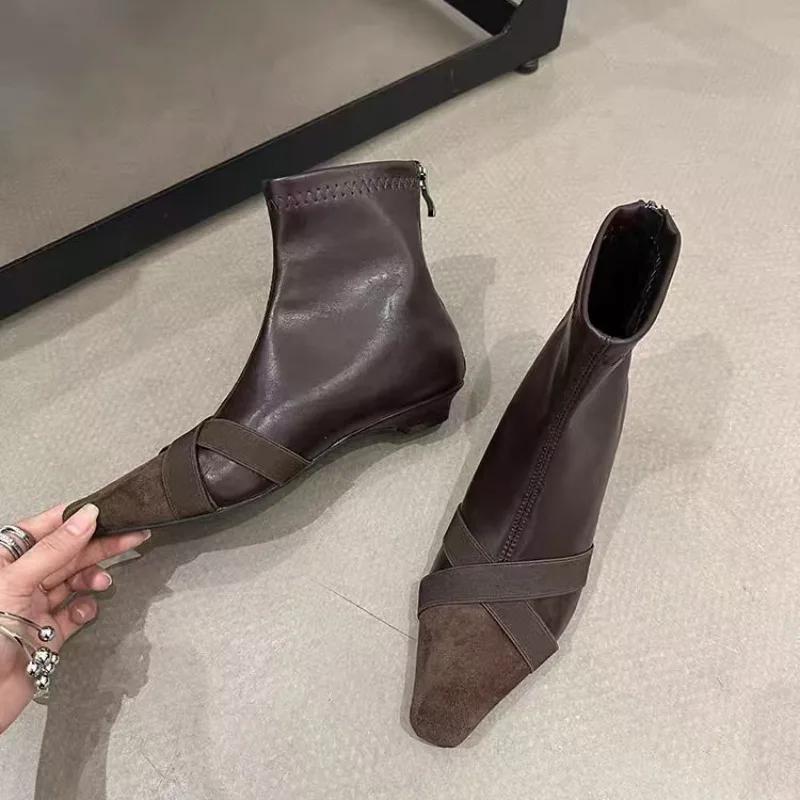 Fashion Leopard Print Women's Suede Warm Snow Ankle Boots Winter  Pointed Toe Mid Heel Fashion Boots Sexy Chelsea Back Zipper High Heels