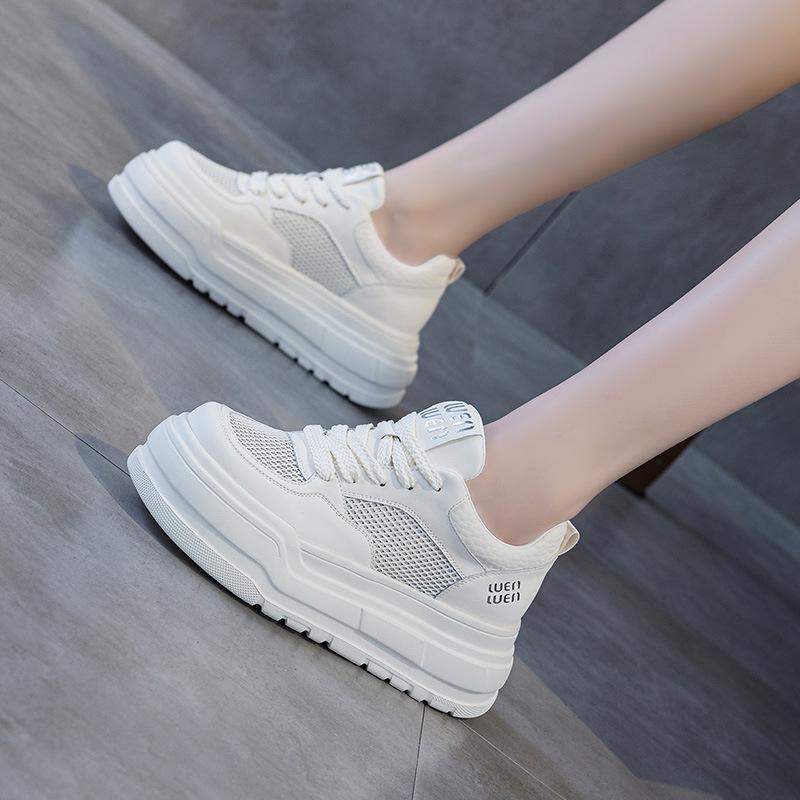 Foam Sole Leather Little White Shoes Women's Spring New Platform Sports Board Shoes Women's Casual Single Shoes Mesh Women's Shoes