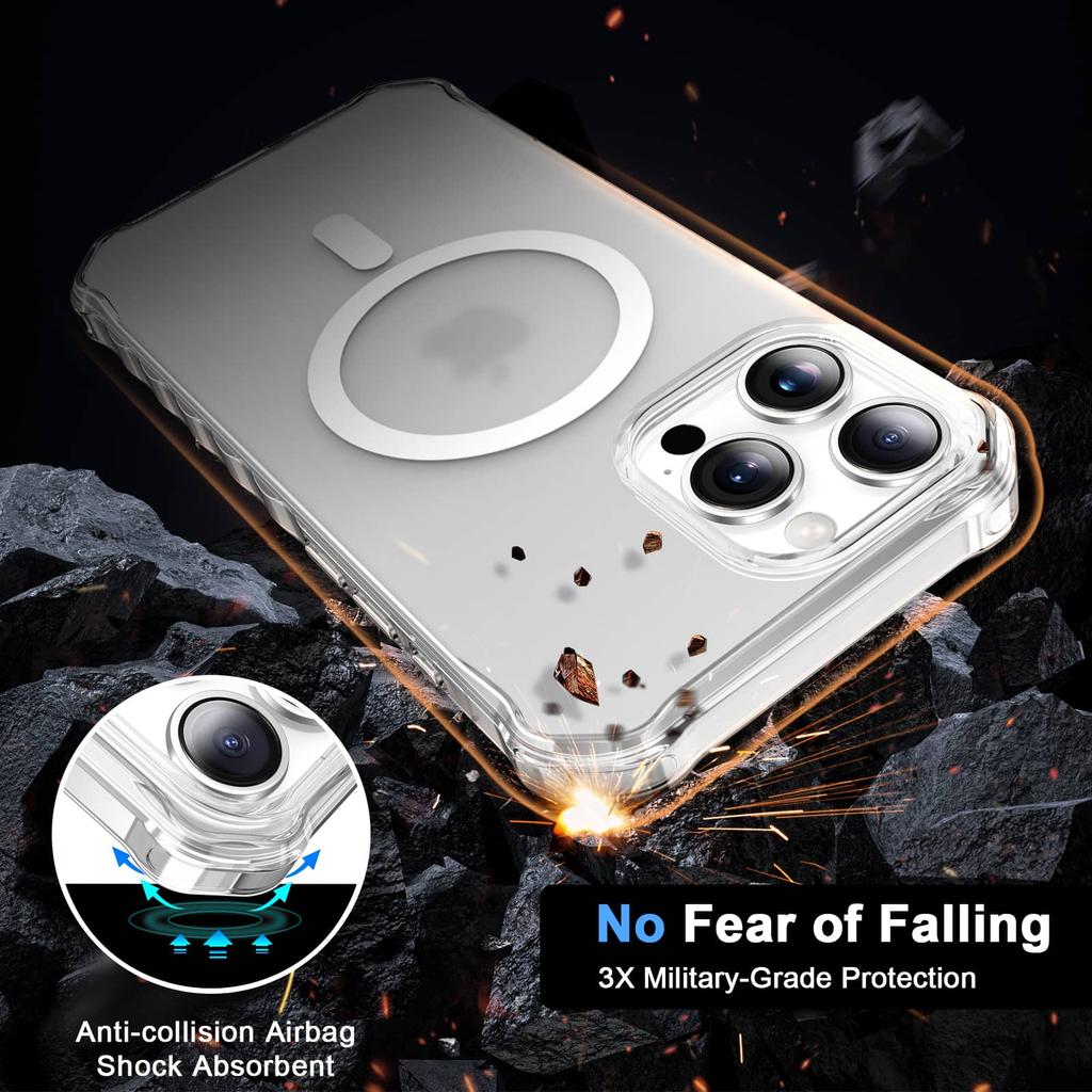 Magnetic for iPhone 16/15/14/13/12 Pro Max Case Slim Translucent Matte Shockproof [Compatible with Magnetic][Anti-Yellowing]