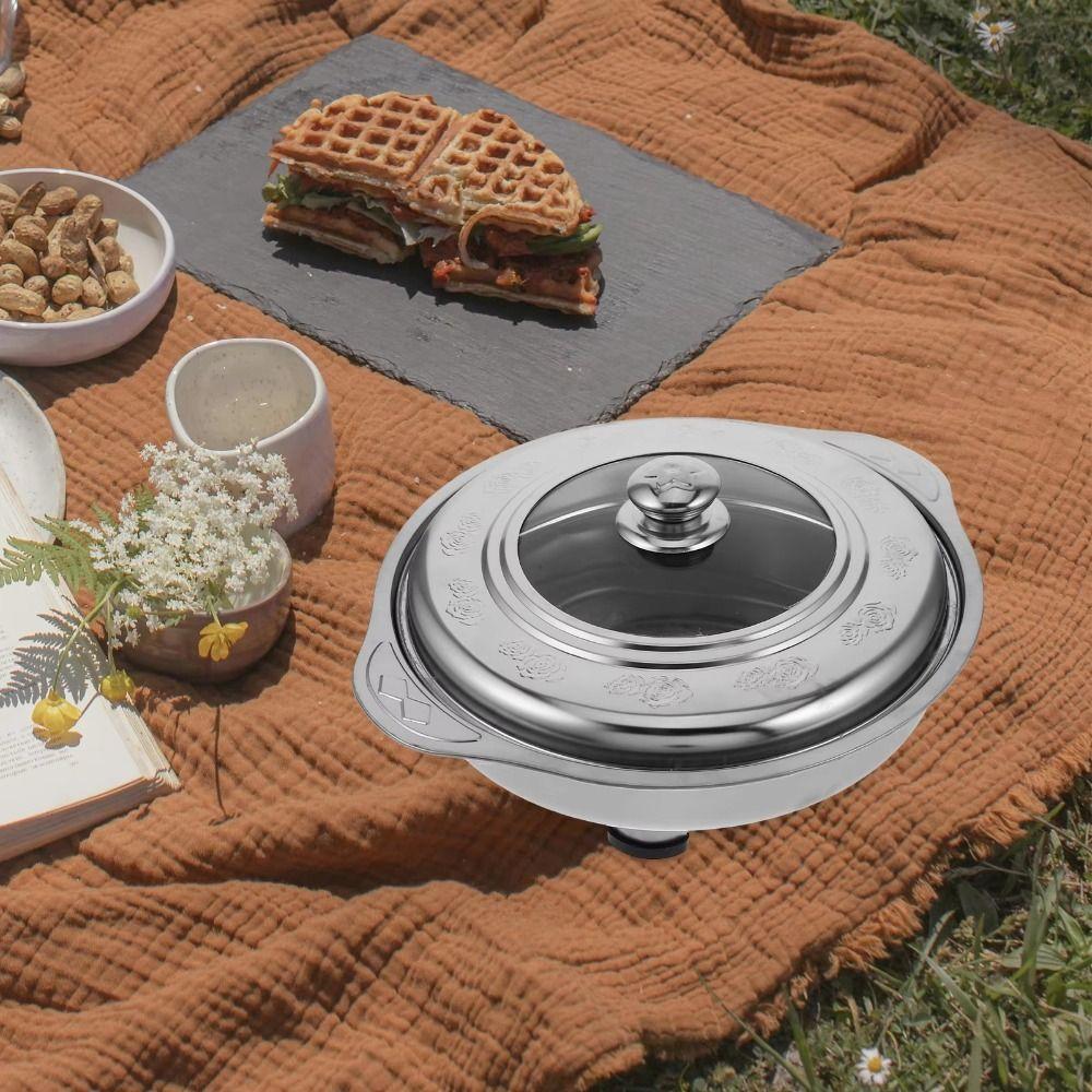 Stainless Steel Buffet Chafing Dish Food Tray Handle Hot Pot Portable Cooking Gear Save Space Detachable Legs