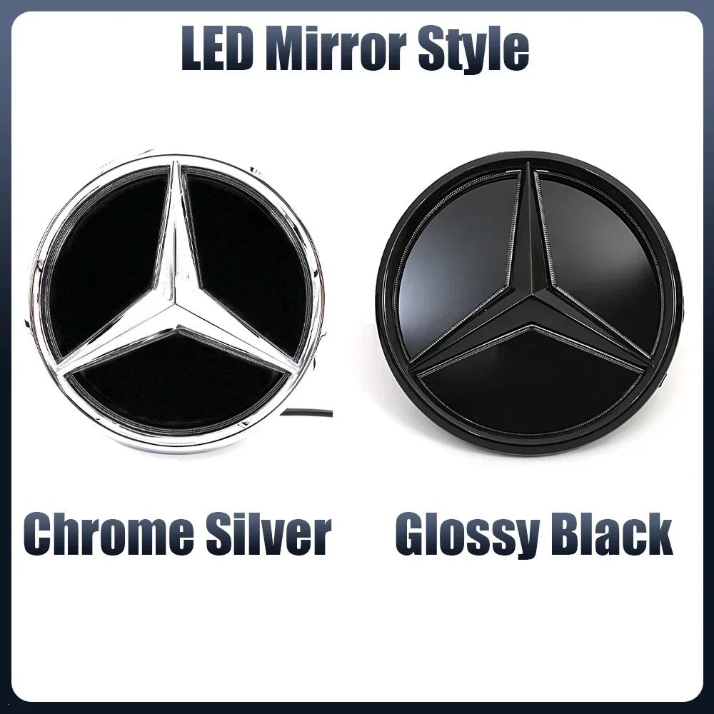 Autoaufkleber Neu 2025 Für Mercedes Benz Passend Für Mercedes Benz Chrom Silber Frontgrill Spiegel Stern LED Weiß Beleuchtetes Emblem