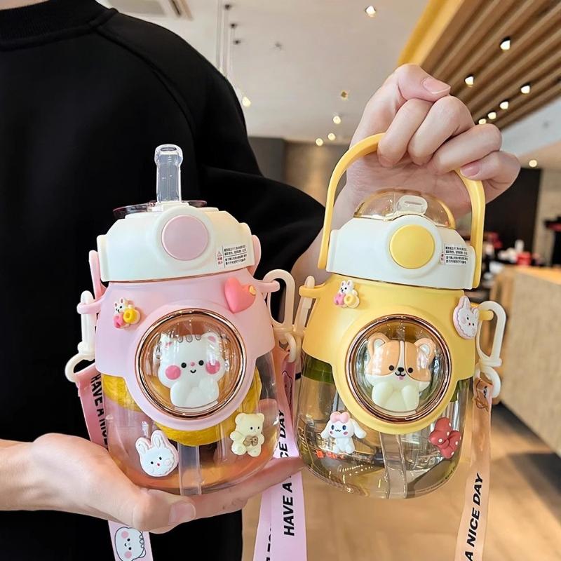 820ml Kids Water Sippy Cup Cartoon Water Bottle With Straw and Handle Portable Drinking Bottle Cup for Children Student School Sports Water Bottle