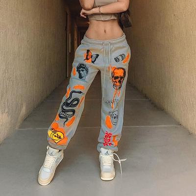InstaHot Donne Pantaloni della Tuta Harajuku Del Fumetto Stampato Pantaloni Jogger 2021 Coulisse Cargo Pant Streetwear Casual Pantaloni Della Tuta Autunno