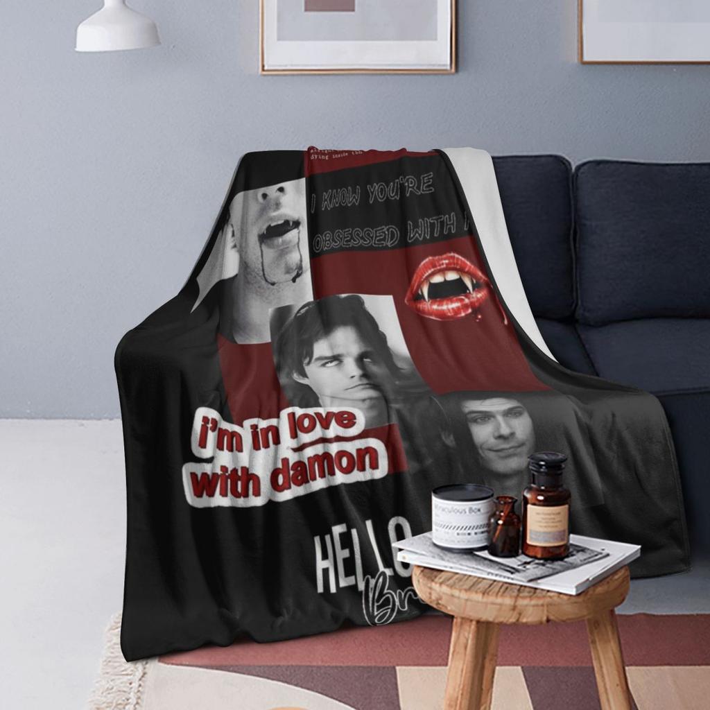 Damon Salvatore The Vampire Diaries Blankets Soft Warm Flannel Throw Blanket Bedspread for Living room Picnic Travel Home Couch