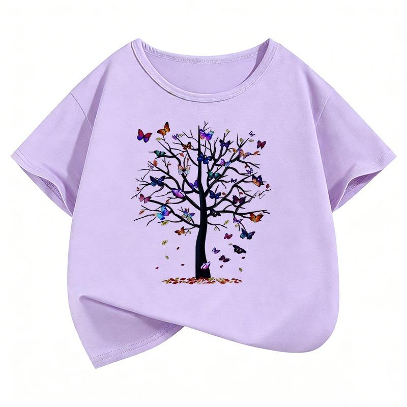 2026 Kids Pure Cotton Round Neck Short-Sleeve Top Star Patterned Printed T-shirt Y2K Trendy Girls' Summer T-shirt Girls Clothing