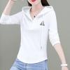 Spring and Summer Hooded Slim Long Sleeve Korean Version Spliced Pockets Solid Color Zipper Commute Fashion Causal T-shirt
