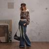 UNIFREE 2025 Autumn Low-Waist Washed Distressed Wide-Leg Flare Jeans