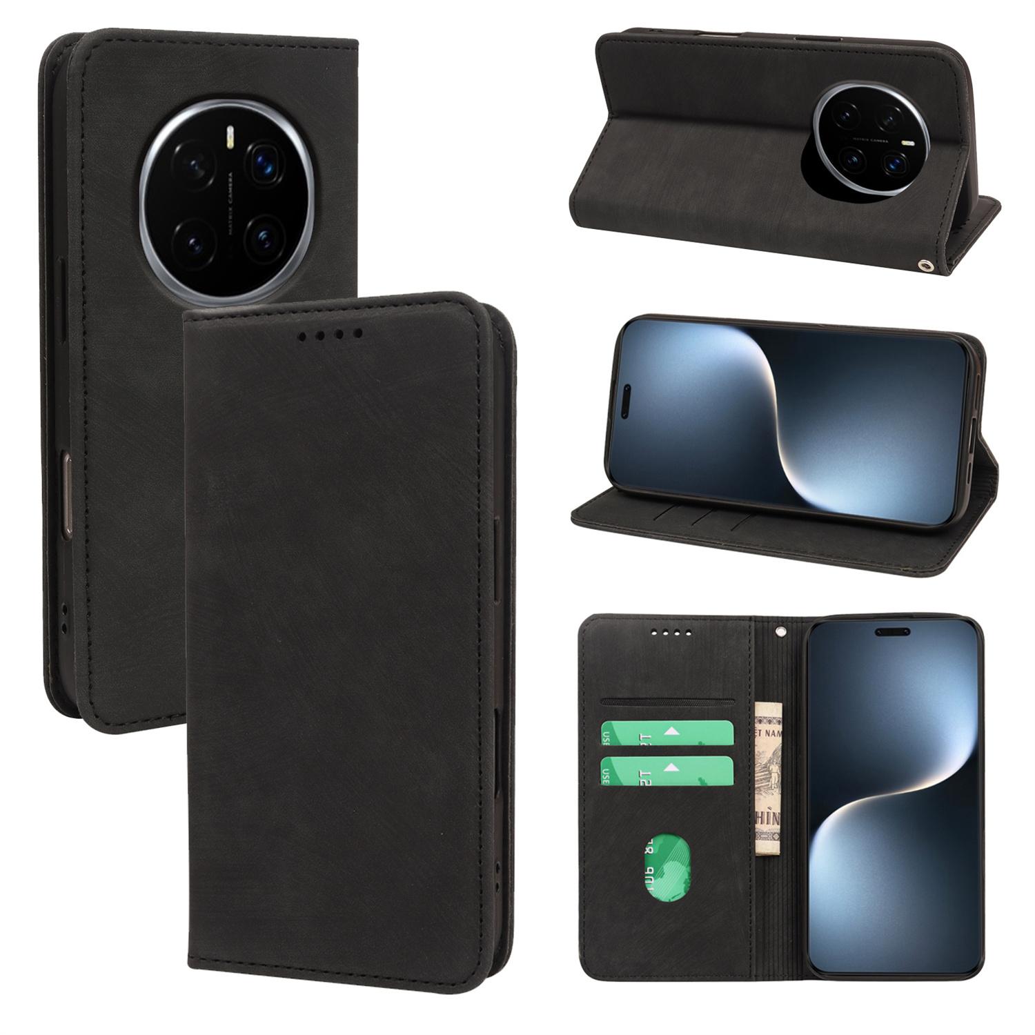 

Чехол для Honor Magic7 Pro 5G, прочный магнитный кожаный кошелек, чехол для телефона с полосатой текстурой Black