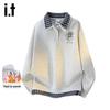 Izzueit Women's Cartoon Embroidered Fleece-Lined Color-Block Lapel Sweatshirt