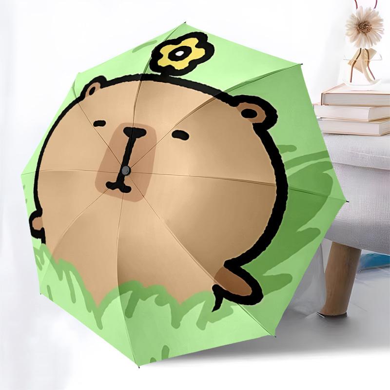 1pc Cute Capybara Automatic Folding Umbrella, Portable Collapsible Design, 8-Rib Iron Frame, Outdoor Accessory yy250905066