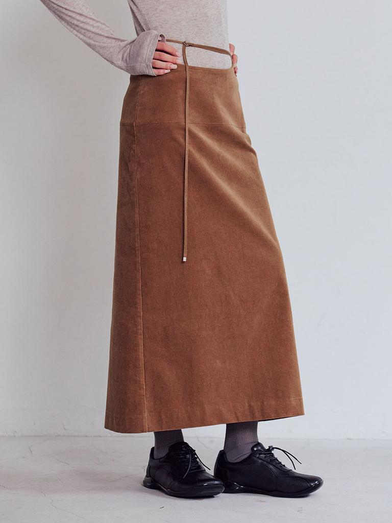 Piiipi Cutout Belted Long A-Line Skirt_Salted Caramel Brown (2 Colors)