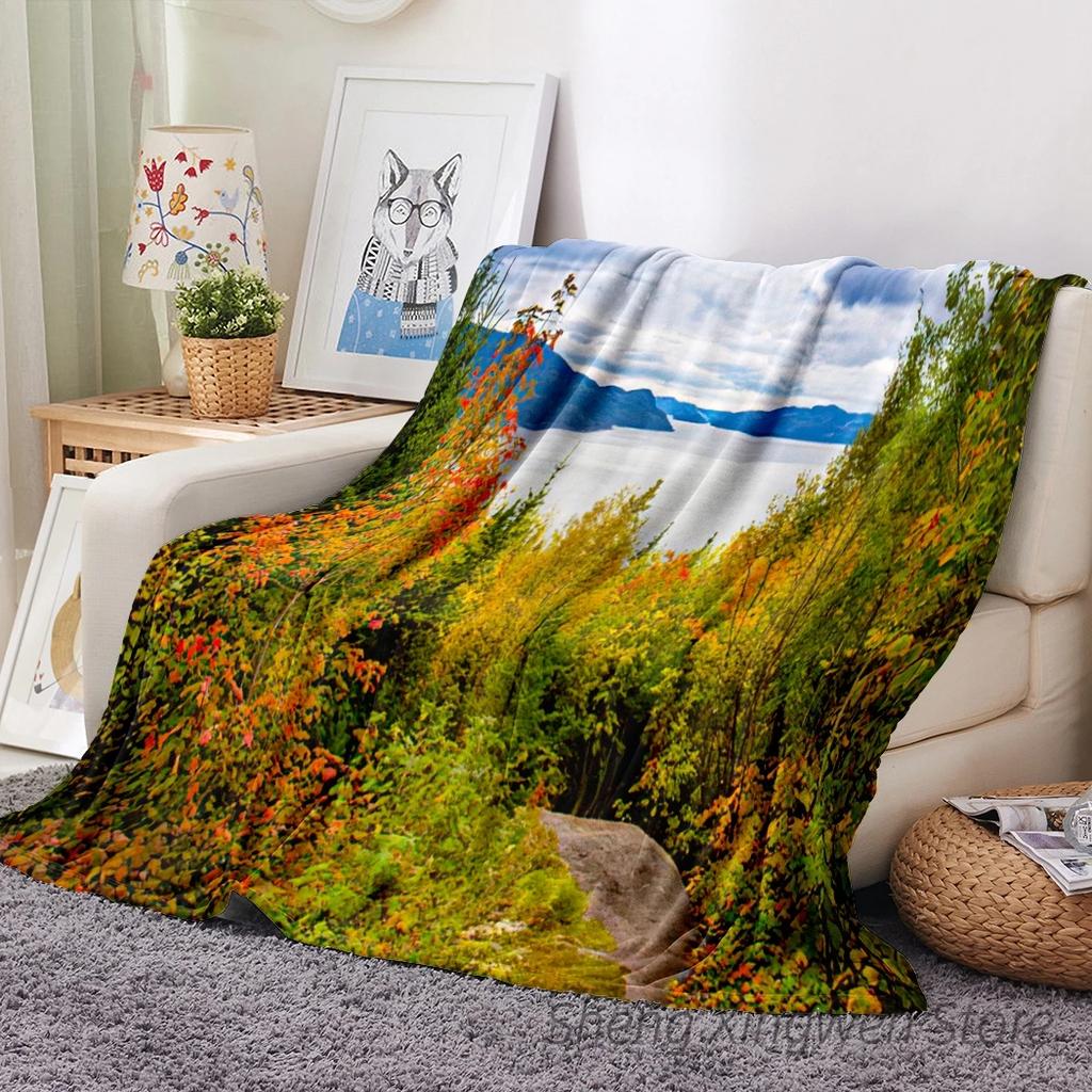 Forest Fog Blanket Plush Warm Soft Cozy Flannel Throw Blanket Forest Warm Light Vintage Plants Forest Stream for Bed Sofa Decor