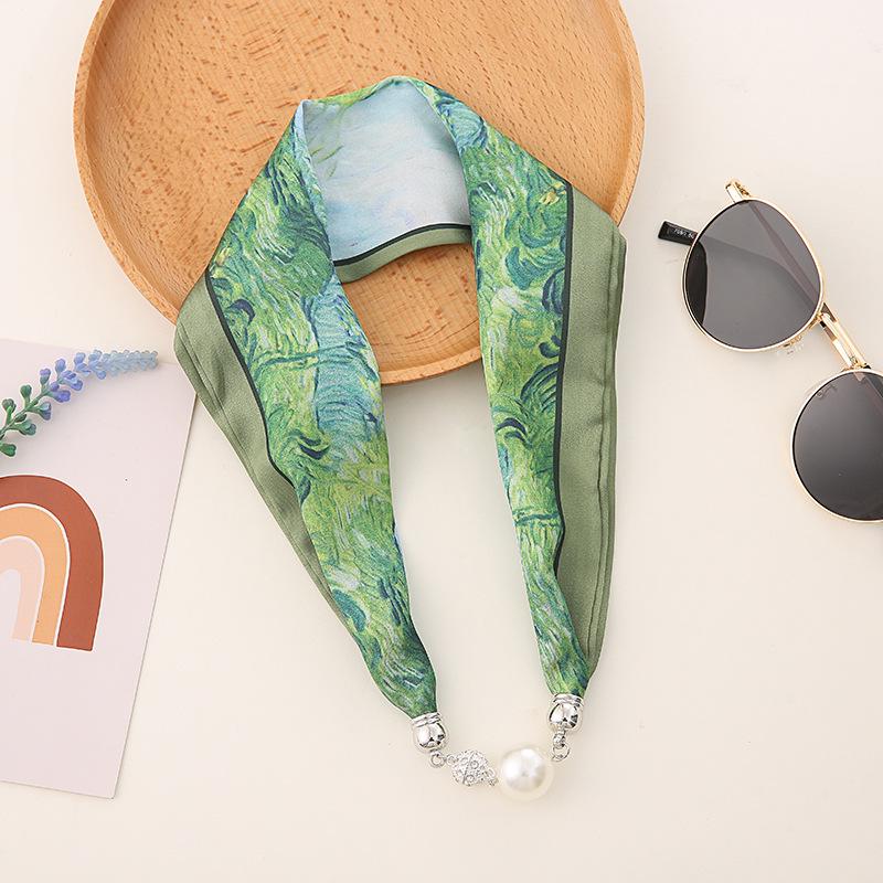 

Шелковый шарф-ожерелье в корейском стиле: Жемчужная подвеска, магнитная застежка, женский тонкий чокер