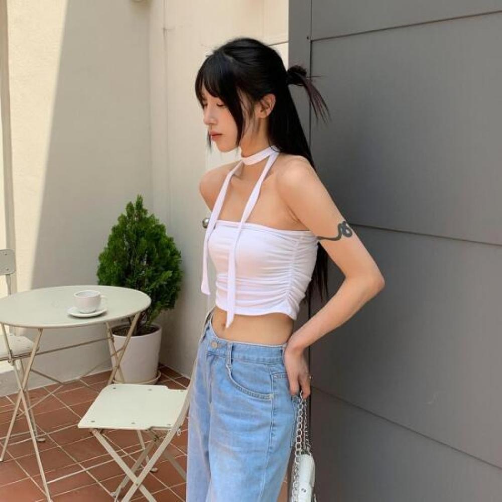 New Arrivals Open Run Crop Top Summer Water Bomb Festival Neck Strap Spanty