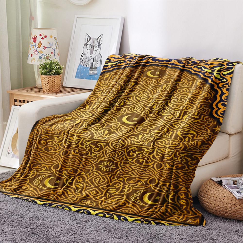 1Pc Muslim Print Flannel Blanket, High quality Comfortable for All Seasons, Home Decor, Warmth and Comfort, Perfect for Christmas Gifts W130