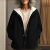 Women's Fashionable Solid Color Hooded Long Sleeved Button Pocket Warm Jacket Jacket