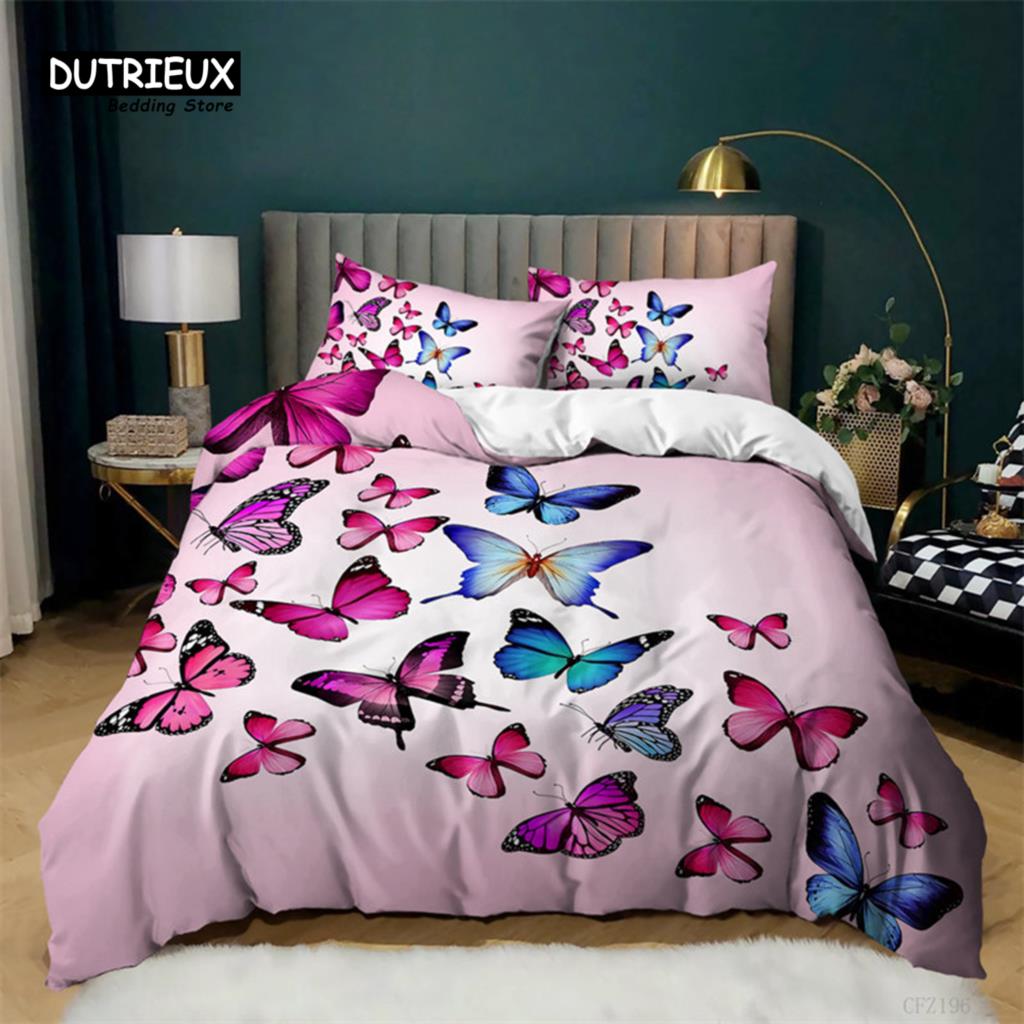 

Комплект пододеяльника для девочек размера Queen, комплект постельного белья с бабочками для детей и подростков, великолепный красочный пододеяльник с бабочками, наволочки EU single(135x200cm)