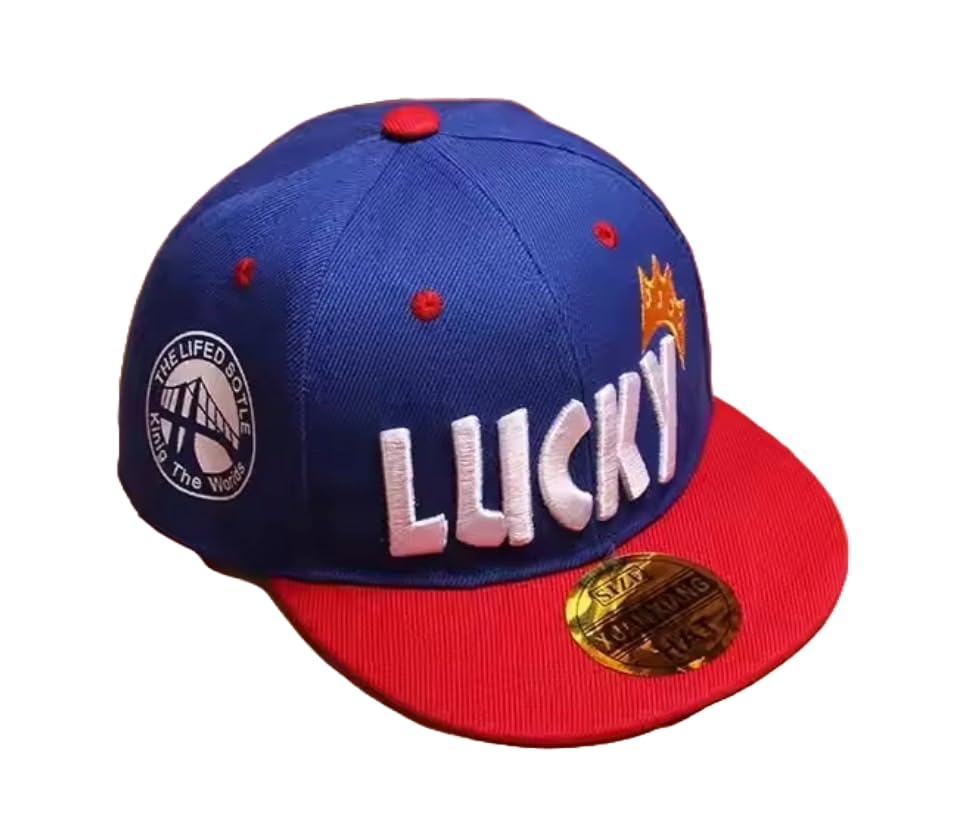 Sproutsy Kids' Flat Visor Cap, Hat for Boys and Men, Snapback, Lucky (JP, Number Size, 54.0 cm, Blue)