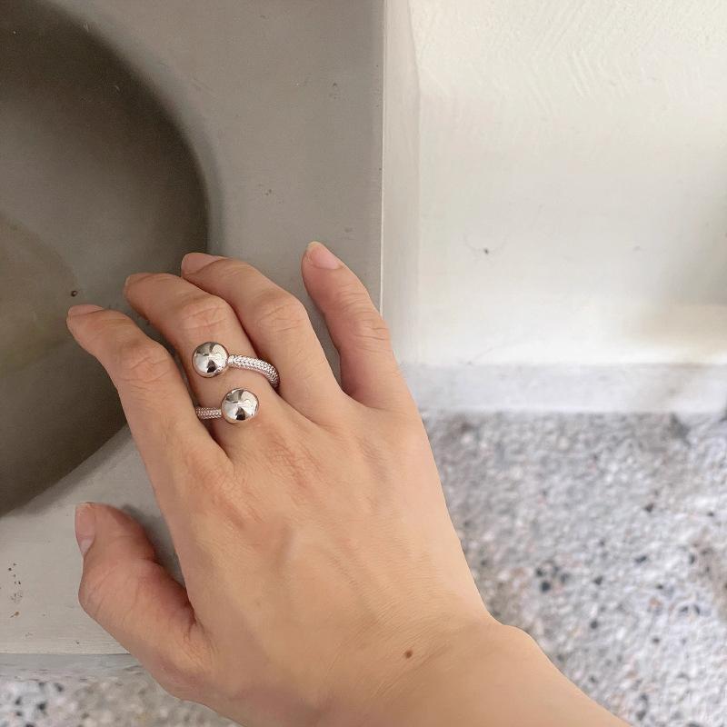 Open Fashionforward Finger Copper Ring Featuring Elegant Double Ball Design For Women