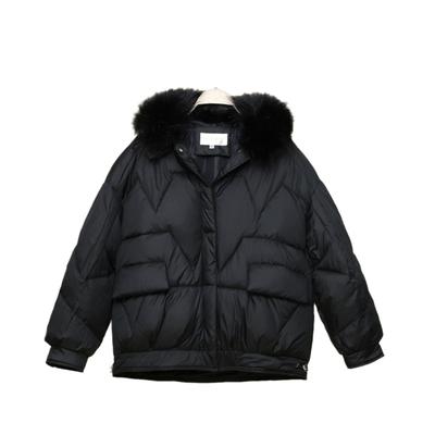 Black Thick Fur Collar Padded Coat Women Loose with Long Sleeve Padded Coat Coat Winter Fashion Casual Coat